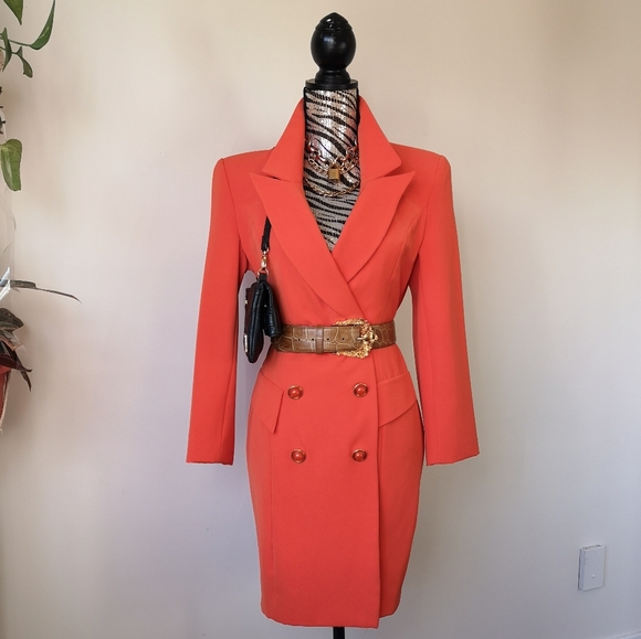 SOLD! 90's "Power Suit" Blazer dress - 2022 Fashion Trend: ORANGE - Picture 5 of 12